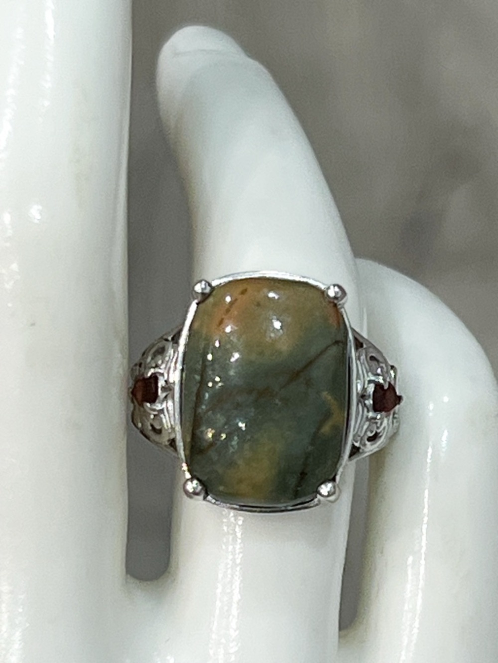 VALUE BUY Venus Jasper Mozambique Garnet Silver Ring Sz 7 PRICE FIRM! - Picture 5 of 8